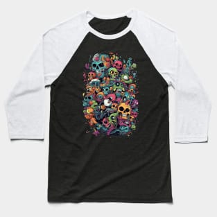 Colorful Cartoonish Skulls & Monsters Baseball T-Shirt